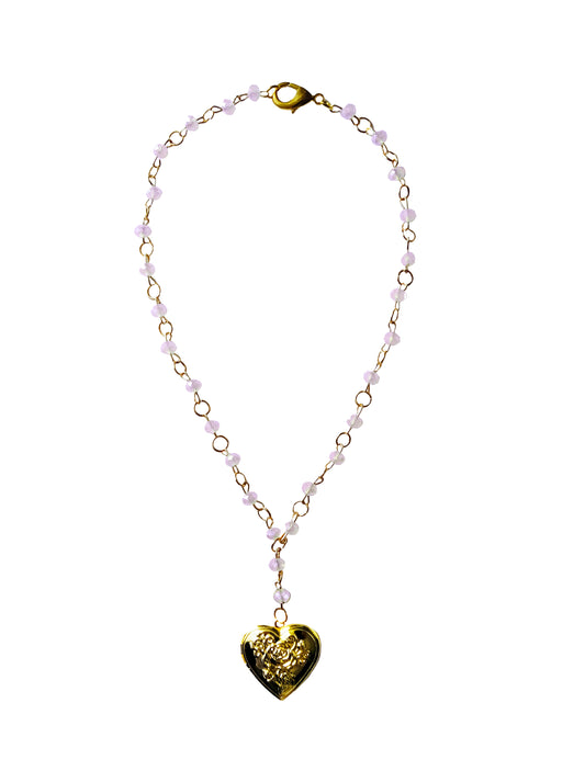 Gold Pink  Sweetheart Locket Necklace